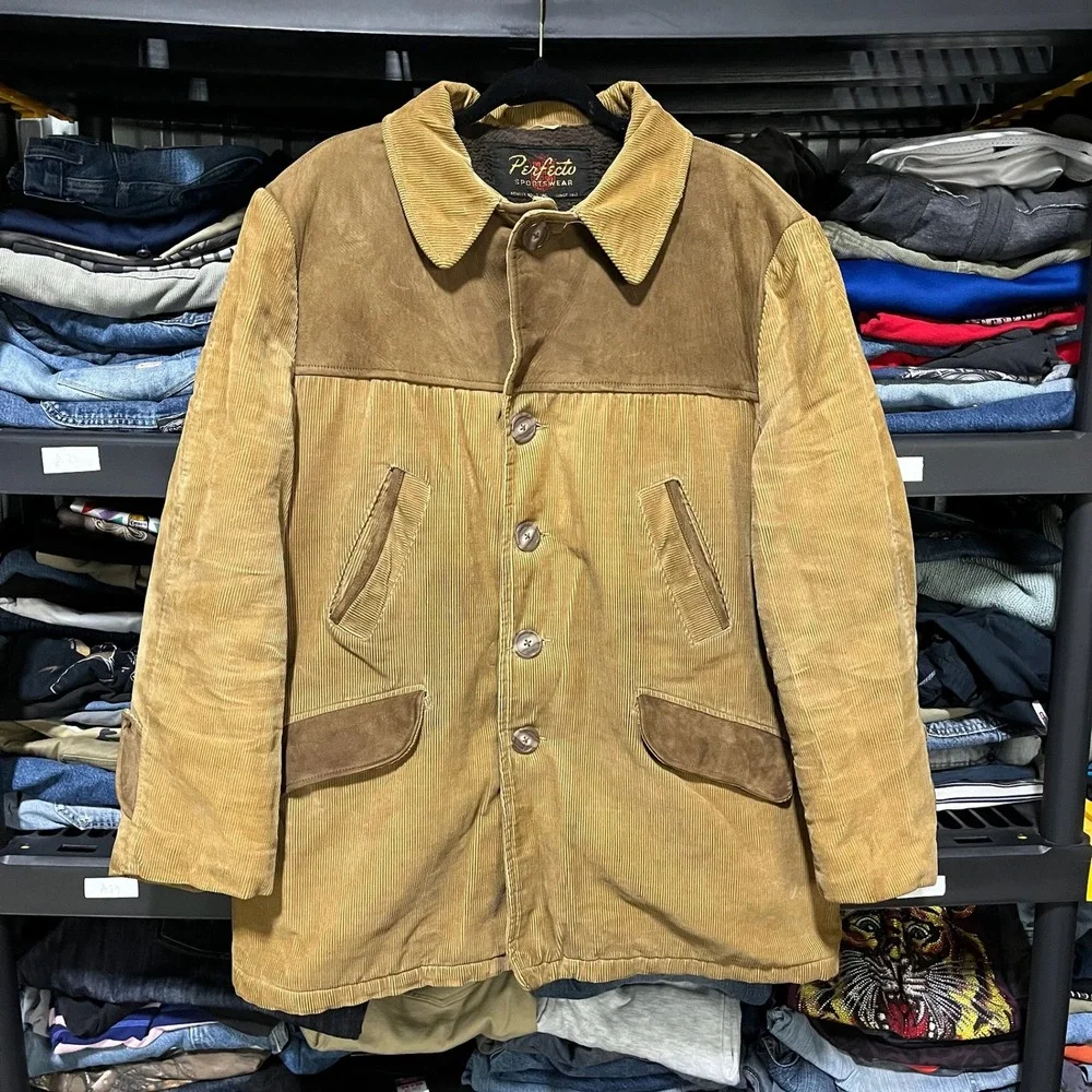 Vintage 70s 80s Schott‎ Perfecto Sportswear Corduroy Hunting Coat Mens XL Tan